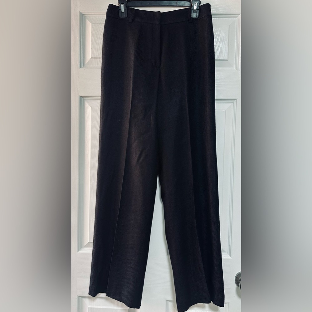 $295 Neiman Marcus Black Women's Silk Woven Straight Leg Pants Size 10